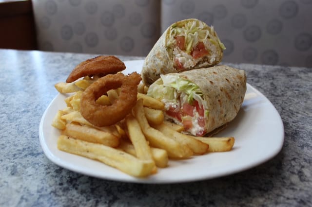 Greek Salad Chicken Wrap.